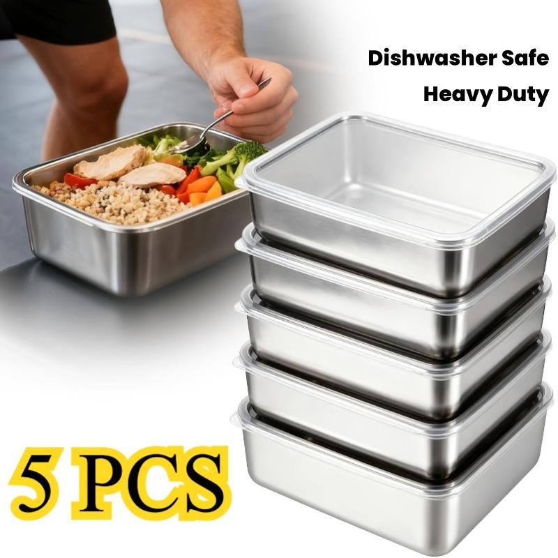 Camping Cooking Organizer - 5 adet Paslanmaz Çelik Gıda Kapları